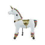 Animal Riding Eenhoorn Medium-Large 5-8 Jaar – Rijdier op Wielen – Wit met Regenboog – Tot 60 kg – Zadelhoogte 67 cm