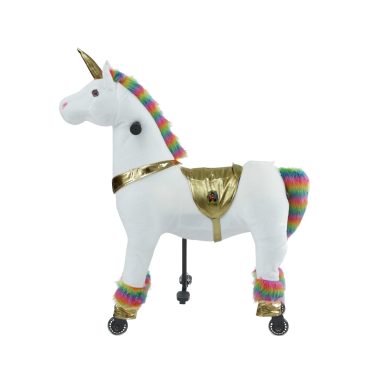 Animal Riding Eenhoorn Medium-Large 5-8 Jaar – Rijdier op Wielen – Wit met Regenboog – Tot 60 kg – Zadelhoogte 67 cm