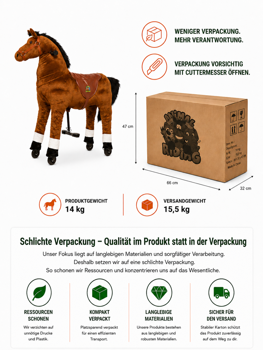 Reitpferd Amadeus (Farbe: braun) – Größe M/L für Kinder von 5 bis 9 Jahren und größer als 110 cm | Tragkraft 80 kg – Bild 4