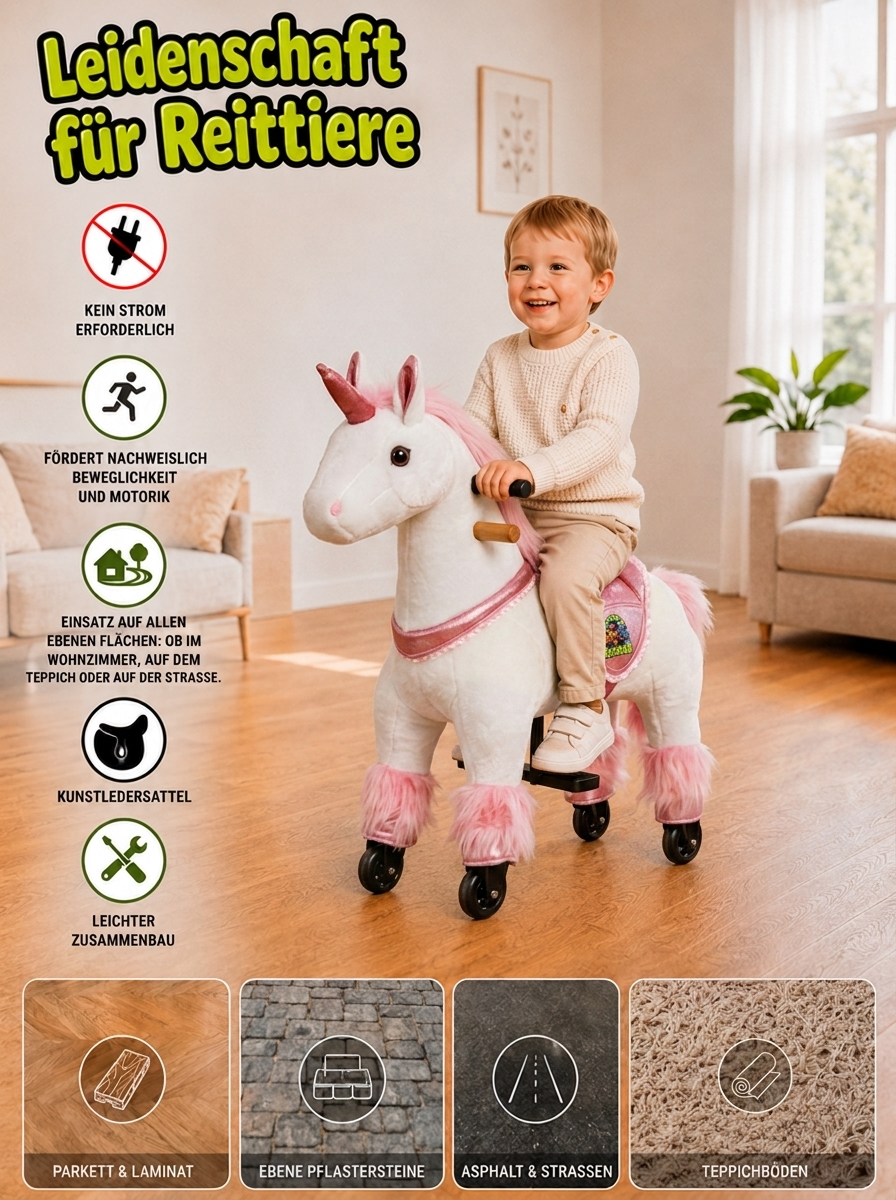 Eenhoorn Melody (Kleur: paars) – Maat XS voor kinderen van 2–4 jaar, lengte >83 cm | Draagvermogen 40 kg - Afbeelding 4