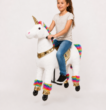 Eenhoorn Rainbow bont in maat M/L voor kinderen van 5-9 jaar >120cm | Draaggewicht 80kg
