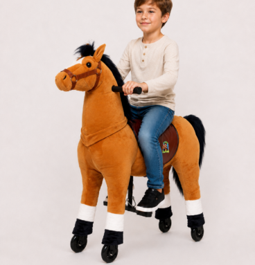 Reitpferd Storm (Farbe: hellbraun) – Größe M/L für Kinder ab 5-9 Jahren und Größer >110cm | Traglast 80kg